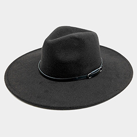 Faux Leather Band Solid Panama Hat