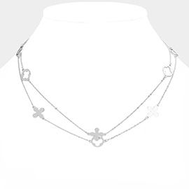 Metal Quatrefoil Station Double Layered Necklace