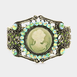 Cameo Centered Stone Trimmed Metal Hinged Bracelet