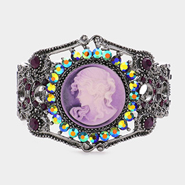 Cameo Centered Stone Trimmed Metal Hinged Bracelet