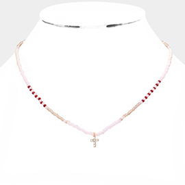 Cross Pendant Faceted Beaded Necklace