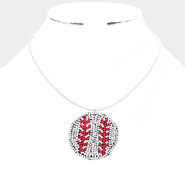 Felt Back Seed Beaded Baseball Pendant Necklace