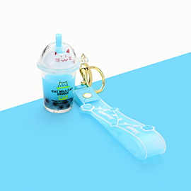 Bubble Tea Cat Milk Cap Drink Strap Keychain