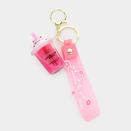 Bubble Tea Cat Milk Cap Drink Strap Keychain