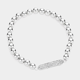 Rhinestone Pave Oval Accented Metal Ball Stretch Bracelet