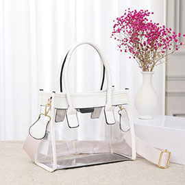 Solid Faux Leather Transparent Tote / Crossbody Bag