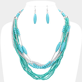 Metal Chain Seed Beaded Multi Layered Necklace