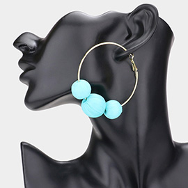 Raffia Wrapped Triple Ball Hoop Earrings