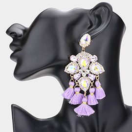 Multi Stone Embellished Tassel Link Dangle Earrings