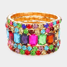 5PCS - Emerald Cut Round Stone Stretch Evening Bracelets