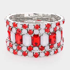 5PCS - Emerald Cut Round Stone Stretch Evening Bracelets