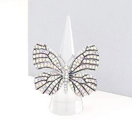 Rhinestone Embellished Metal Butterfly Stretch Ring