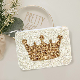 Crown Seed Beaded Mini Pouch Bag