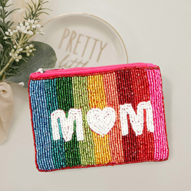 Mom Message Color Block Rainbow Seed Beaded Mini Pouch Bag