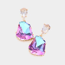 Teardrop Angled Stone Link Dangle Evening Earrings