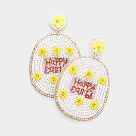 Happy Easter Message Felt Back Seed Beaded Egg Dangle Earrings