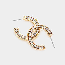 Rhinestone Embellished Metal Hoop Earrings