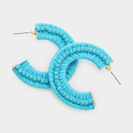 Faceted Bead Embellished Raffia Wrapped Hoop Earrings