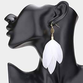 Metal Disc Feather Link Dangle Earrings