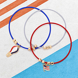 3PCS - American USA Flag Hot Air Balloon Charm Guitar String Stackable Stretch Bracelets