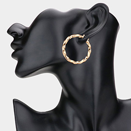 1.5 Inch Twisted Metal Hoop Pin Catch Earrings