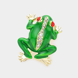 Stone Embellished Enamel Frog Pin Brooch