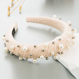 Pearl Metal Ball Embellished Padded Headband