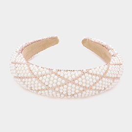 Rhinestone Pointed Pearl Cluster Padded Headband