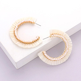 Cube Bead Embellished Raffia Hoop Earrings