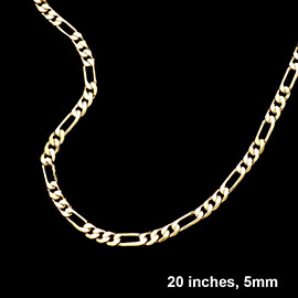 Gold Plated 20 Inch 5mm Figaro Metal Chain Necklace