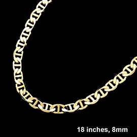 Gold Plated 18 Inch 8mm Mariner Metal Chain Necklace