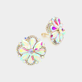 Multi Stone Floral Clip on Evening Earrings