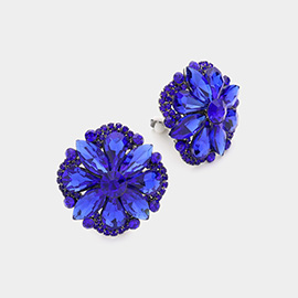 Multi Stone Floral Clip on Evening Earrings