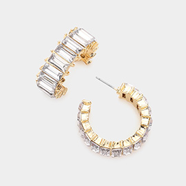 Baguette Stone Cluster Hoop Evening Earrings