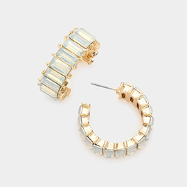 Baguette Stone Cluster Hoop Evening Earrings