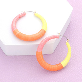 Raffia Wrapped Hoop Pin Catch Earrings