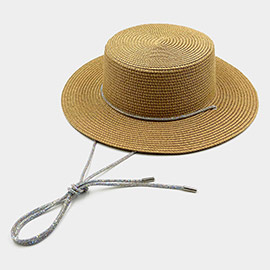 Bling Chin Tie Straw Sun Hat