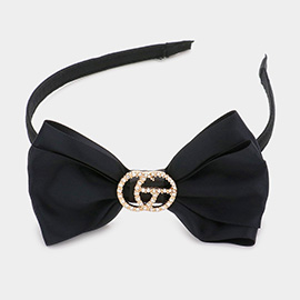 Rhinestone Embellished Metal Accented Bow Headband