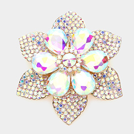 Teardrop Stone Accented Flower Pin Brooch