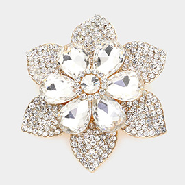 Teardrop Stone Accented Flower Pin Brooch