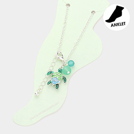 Rhinestone Embellished Enamel Turtle Charm Anklet