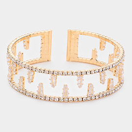 CZ Tapered Baguette Pointed Cuff Evening Bracelet