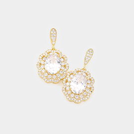 CZ Oval Accented Dangle Evening Earrings