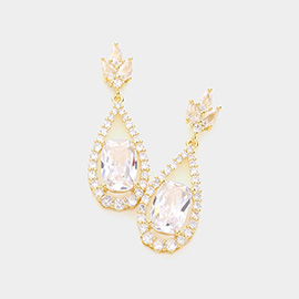 CZ Oval Accented Teardrop Dangle Evening Earrings