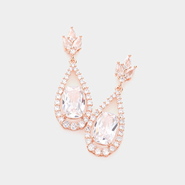 CZ Oval Accented Teardrop Dangle Evening Earrings