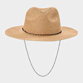 Beaded Chin Tie Straw Sun Hat