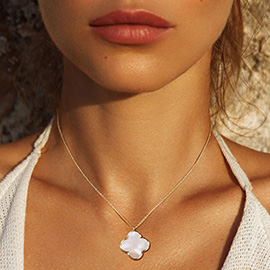 White Gold Dipped Mother of Pearl Quatrefoil Pendant Necklace