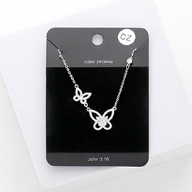 CZ Double Butterfly Link Pendant Necklace