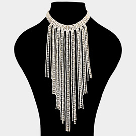 Long Dropped Rhinestone Fringe Choker Necklace