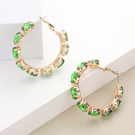 Oval Stone Cluster Hoop Evening Earrings